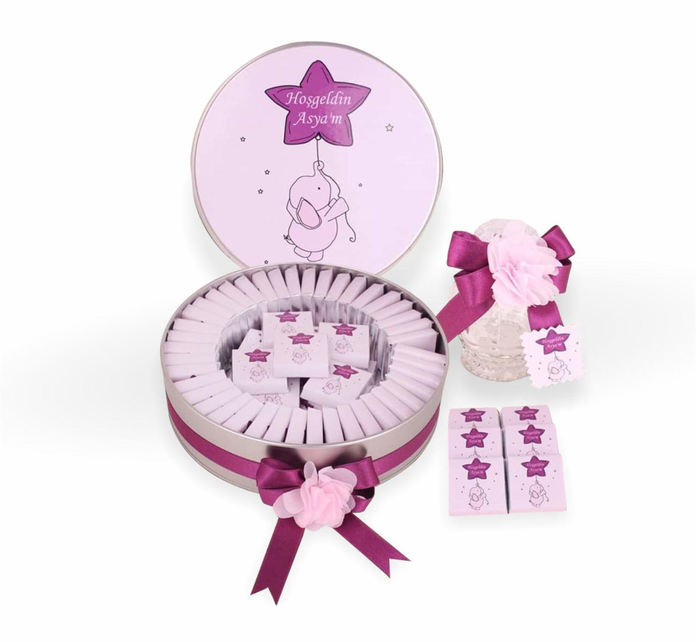 Yuvarlak Büyük Boy Teneke Kutu Takım Bebek Çikolataları